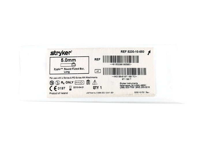 [Expired] Stryker Zyphr Round Fluted Bur, 5.0 mm, Long